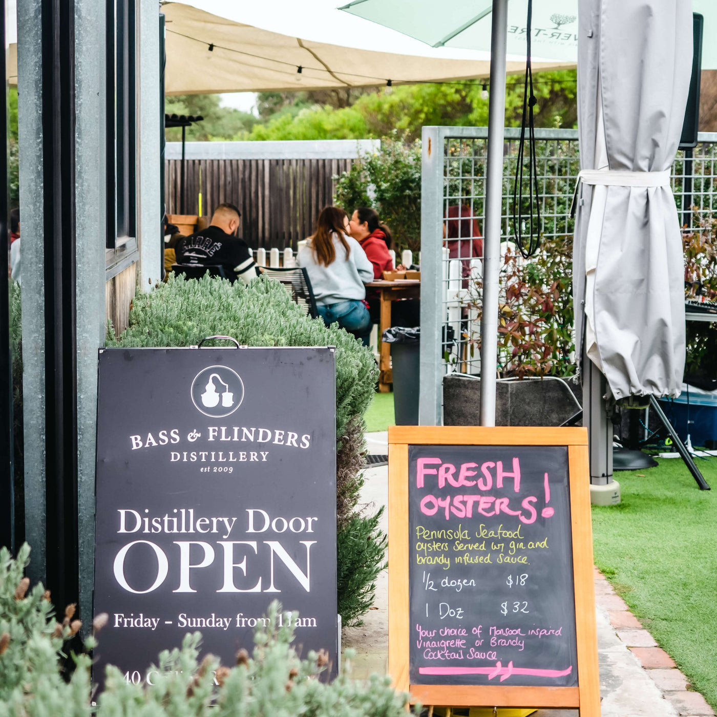 Bass Flinders Distillery World Gin Day signage boards food and spirits