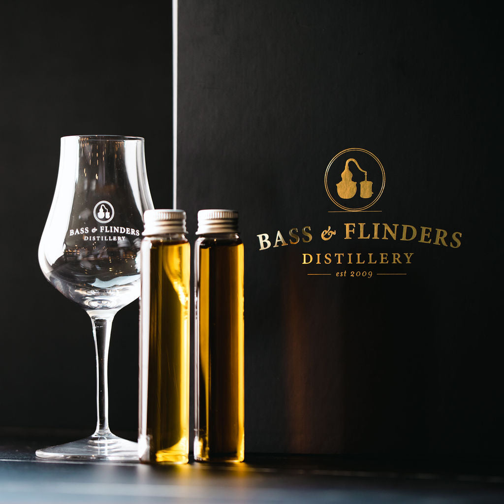 Bass & Flinders Distillery Heritage Selection Brandy gift pack with two brandy samples and brandy glasserti