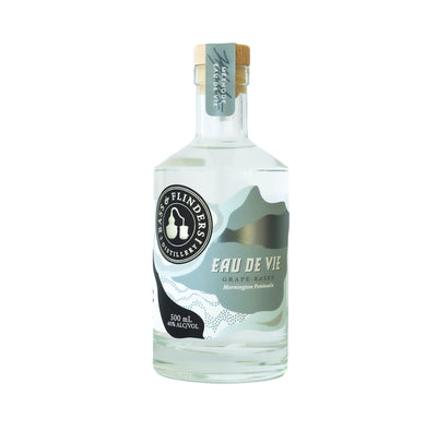 Bottle of Bass & Flinders Distillery Eau de Vie clear spirit with a visible label on a white background