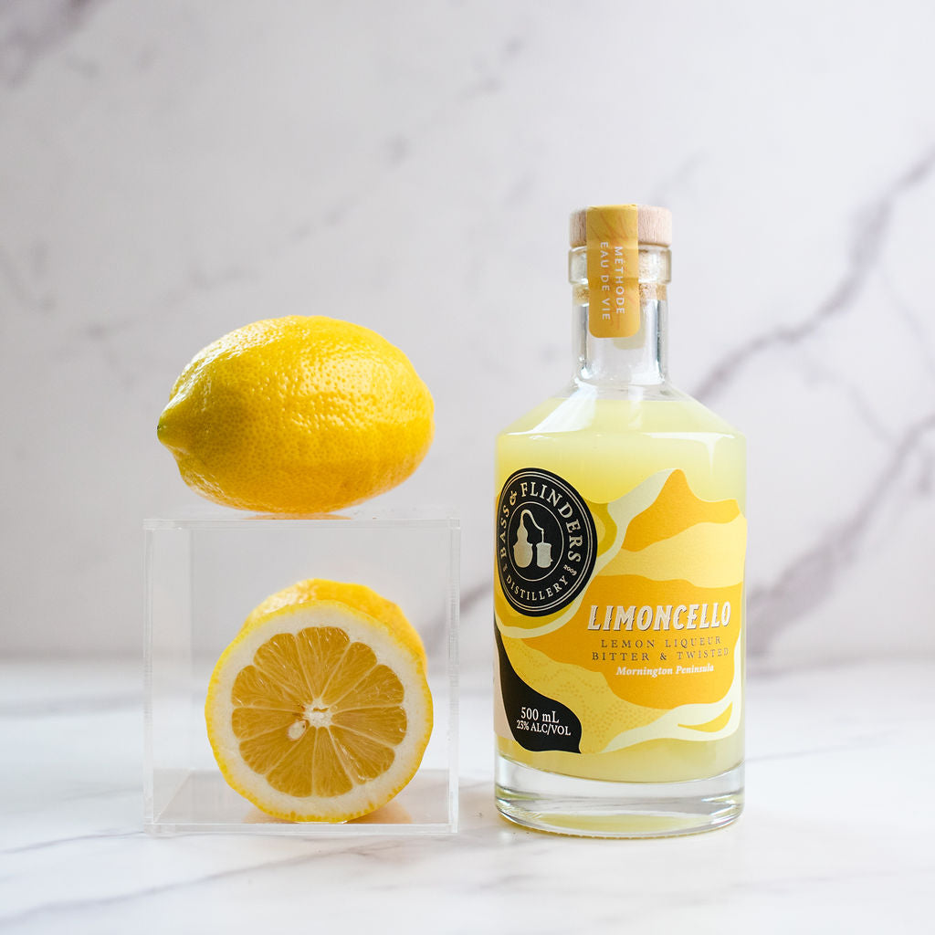 bass flinders distillery limoncello liqueur with lemons