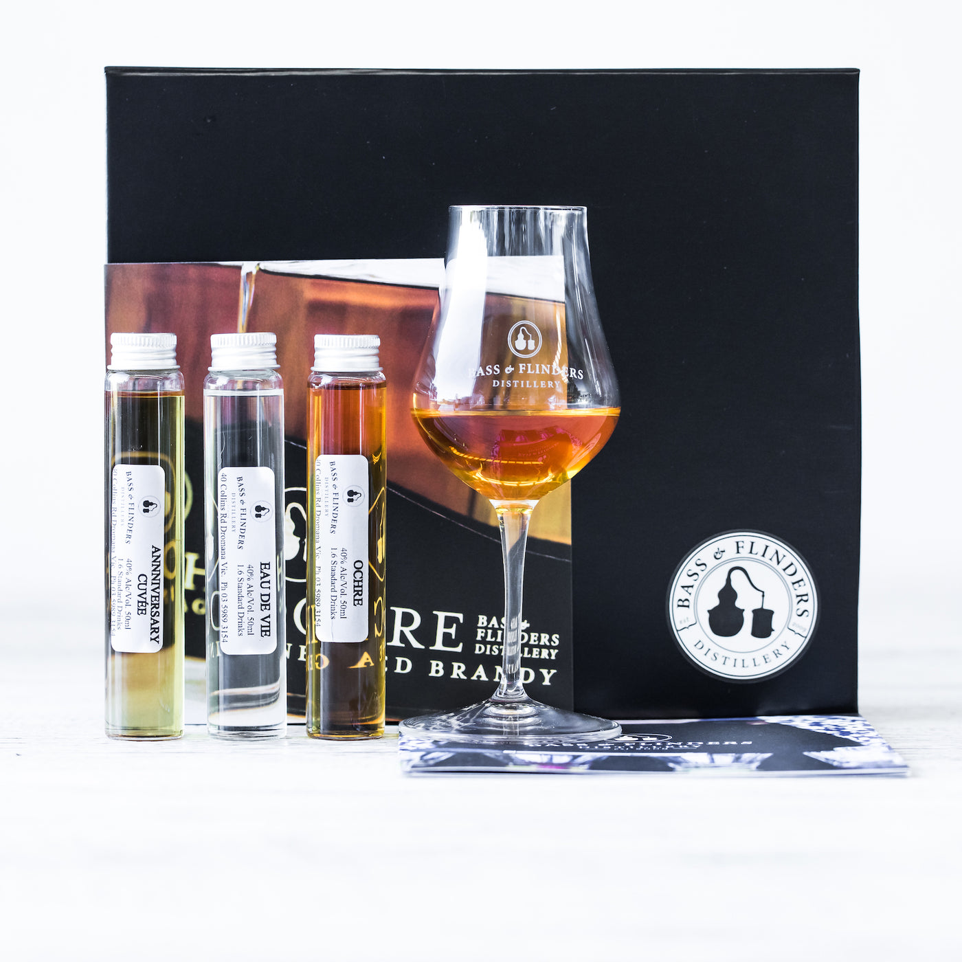 Bass & Flinders Distillery brandy gift pack with glass